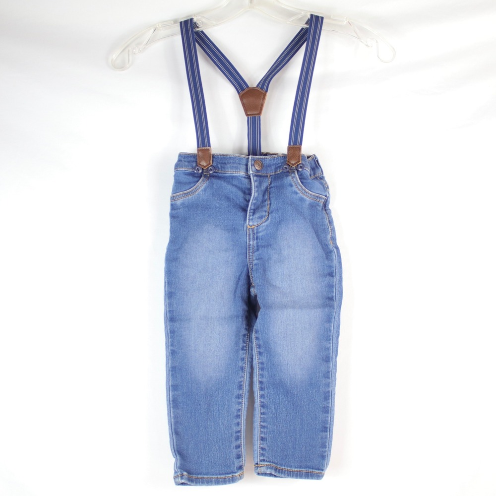 Baby B'gosh Blue Denim Jeans with Striped Suspenders Toddler Boys Size 24M